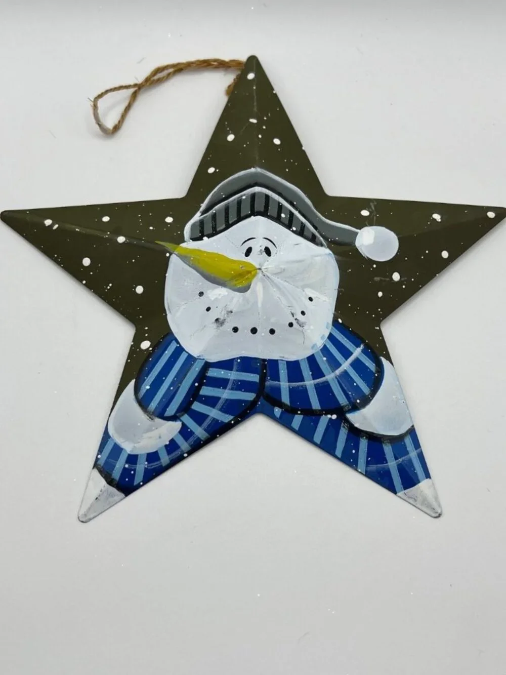 Hand-Painted Snowman Star Metal Hanging Ornament Winter Decor